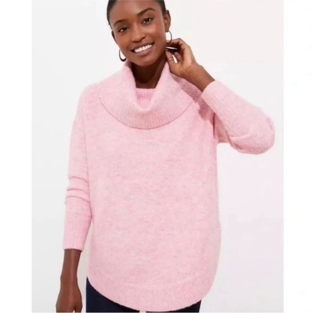 Ann Taylor LOFT Cowl Neck Pullover Relaxed Knit Sweater Minimalist Pink Small
